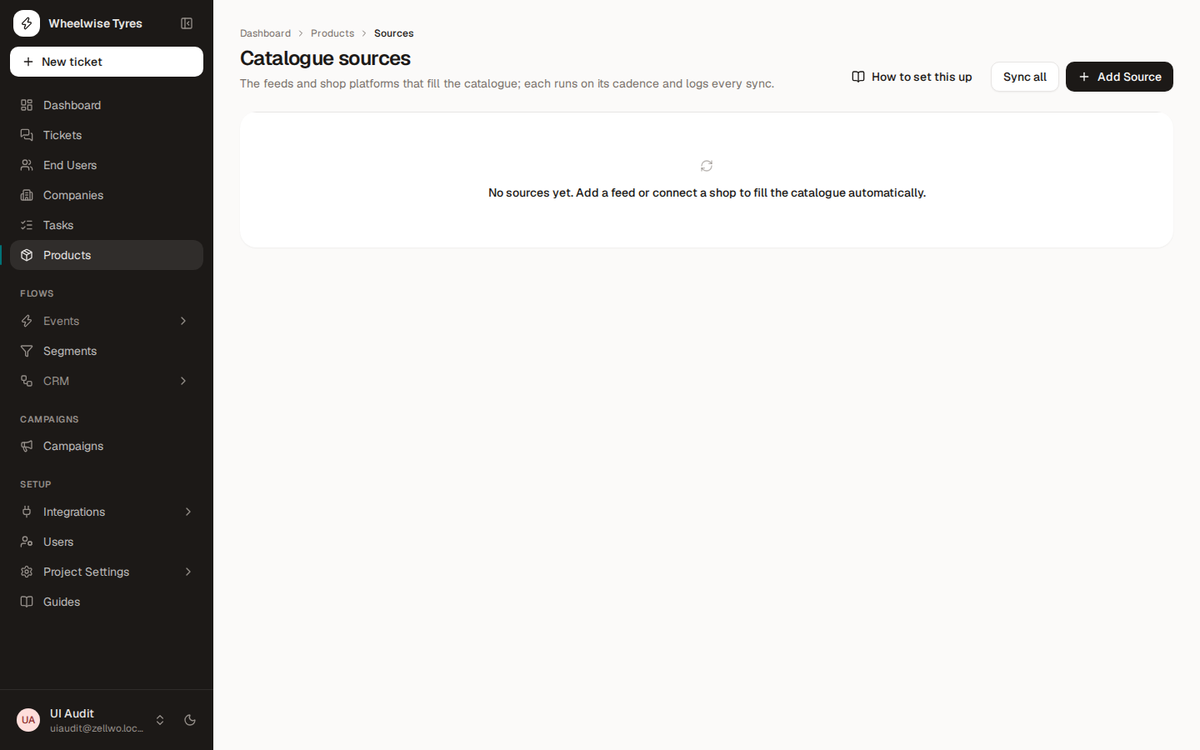 Catalogue sources in the dashboard